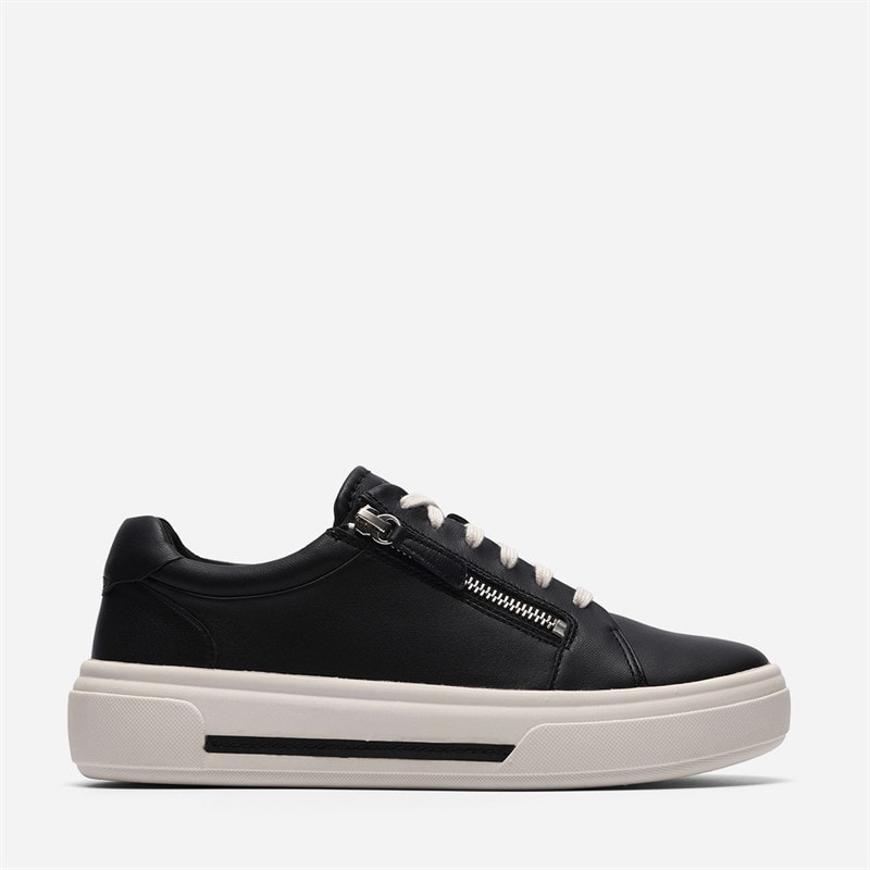 Clarks Womens Hollyrose Zip Trainers Black Leather