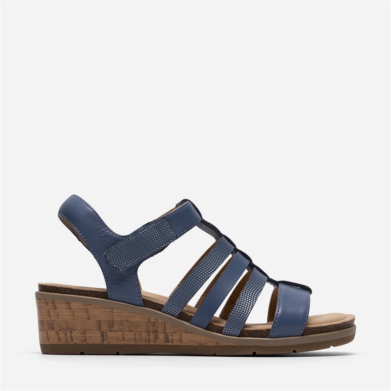 Clarks Womens Kacha Step Sandals Denim Blue Leather