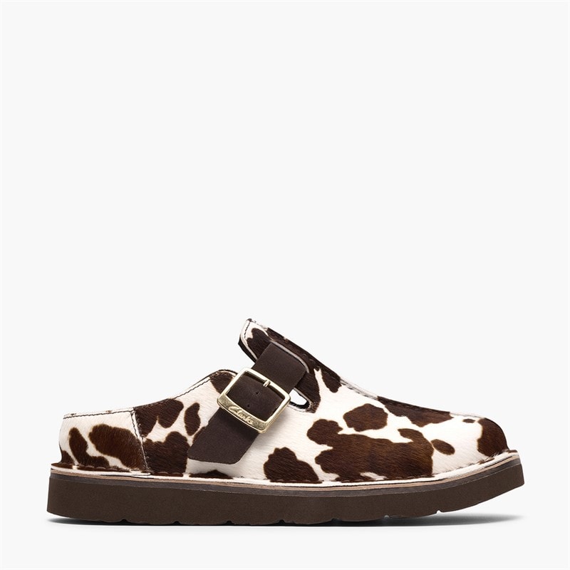 Clarks Womens Solsbury Mule Sandals Cow Print