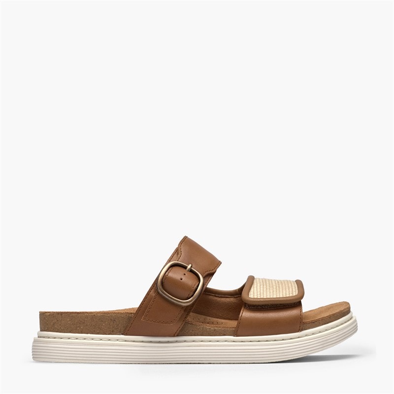 Clarks Womens Arwell Dual Strap Sandals Tan Leather