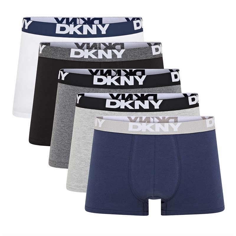 DKNY Mens Portland Five Pack Boxer Trunks Black/Grey/Navy/Charcoal/White