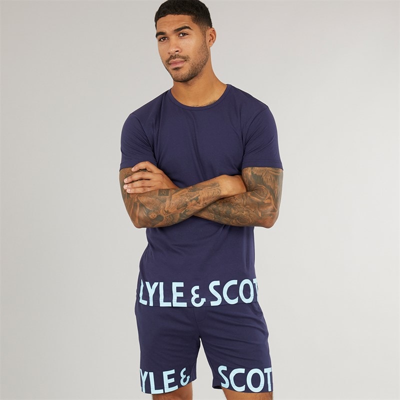 Lyle And Scott Vintage Mens Carter T-Shirt And Shorts Co-Ord Set Peacoat