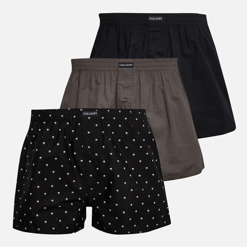 Lyle And Scott Vintage Mens Melrose Three Pack Boxers Aop/Granite Gray/Black