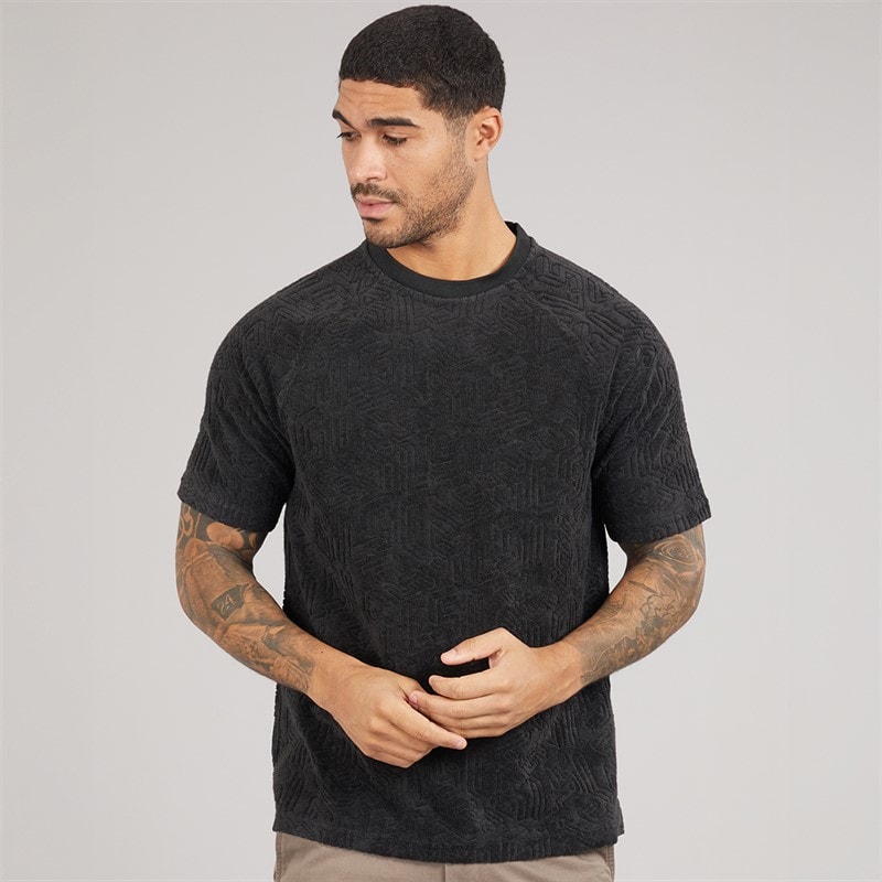 Lyle And Scott Vintage Mens Emblem Towelling T-Shirt Z865 Jet Black