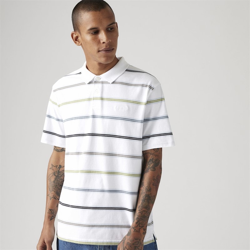 Levi's Mens Authentic Polo Shirt Rowan Stripe Bright White