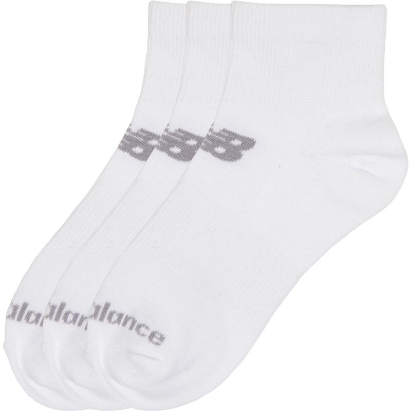 New Balance Junior Boys Three Pack Quarter Socks White