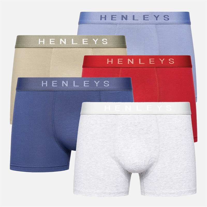 Henleys Mens Motley Five Pack Boxers Rosewood/Oceana/Troposhere/Vetiver/Grey Marl