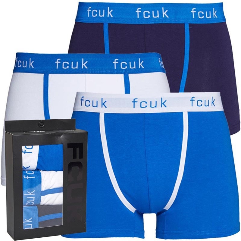 French Connection Mens FCUK Three Pack Boxers FCUK 7 Marine/White/Prince