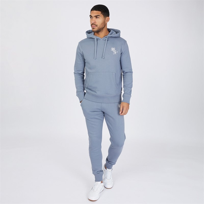 French Connection Mens Script Tracksuit Light Blue Melange/White
