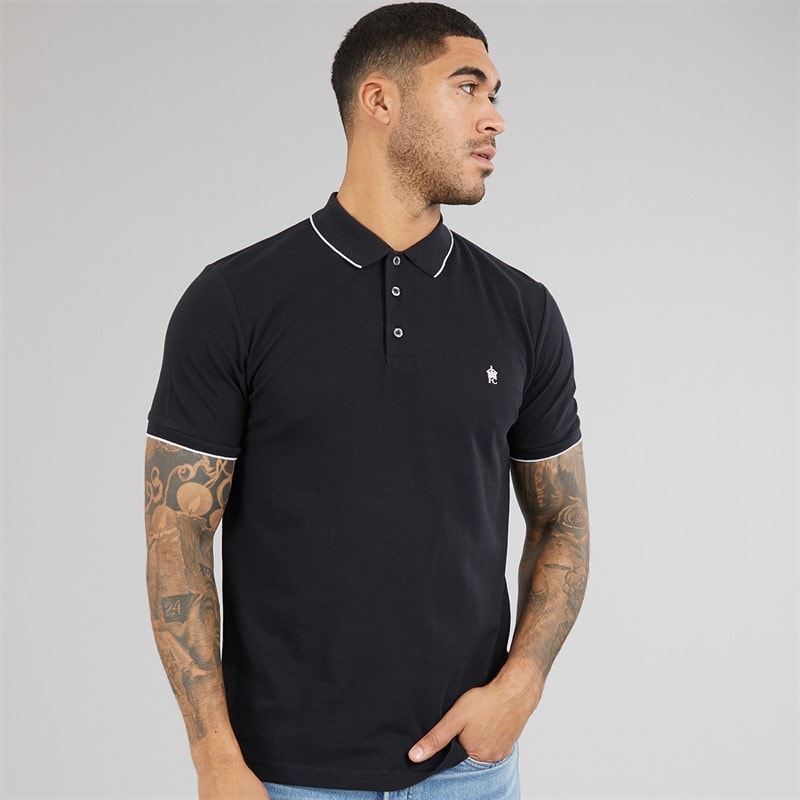 French Connection Mens Pique Polo Shirt Marine/White