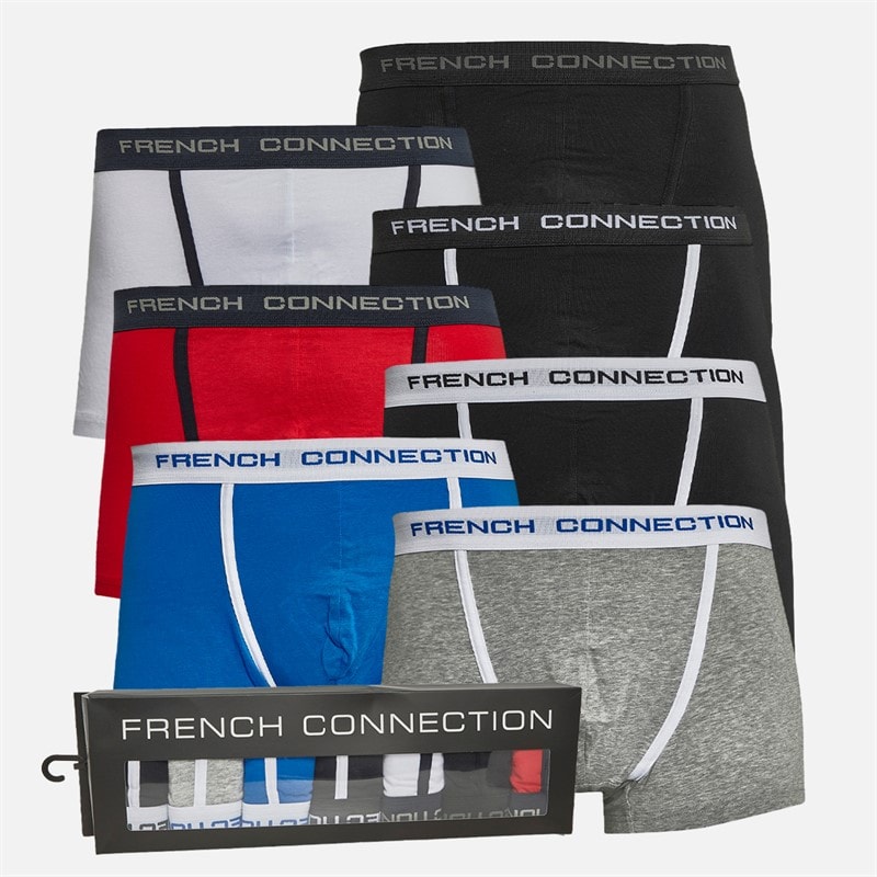 French Connection Mens FC Seven Pack Boxer Trunks Fc4 Red/Black/White/Black/Prince/Grey/Black