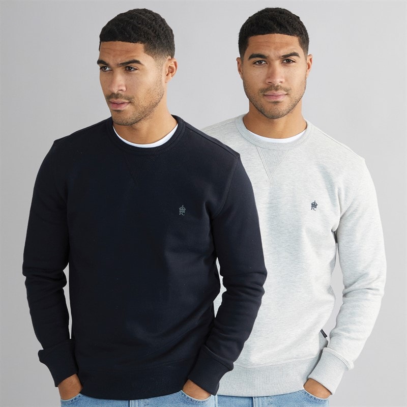 French Connection Mens FC Crew Two Pack Sweatshirts Multi 3 - Marine/Light Grey Marl