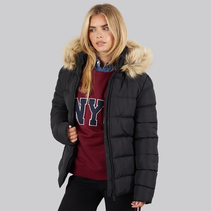 French Connection Womens Row Parka Short Puffer Coat Black