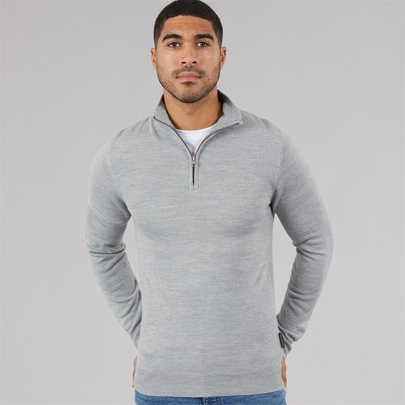 French Connection Mens Cash Half Zip Jumper Light Grey Mel