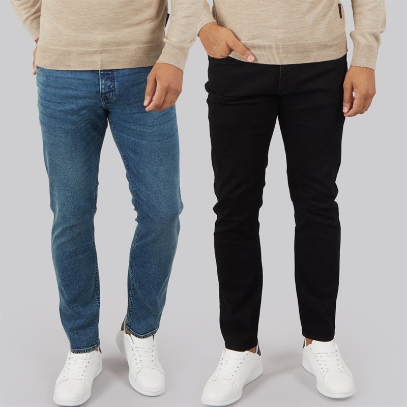 French Connection Mens FCUK Two Pack Slim Fit Jeans Blko1/Ind23