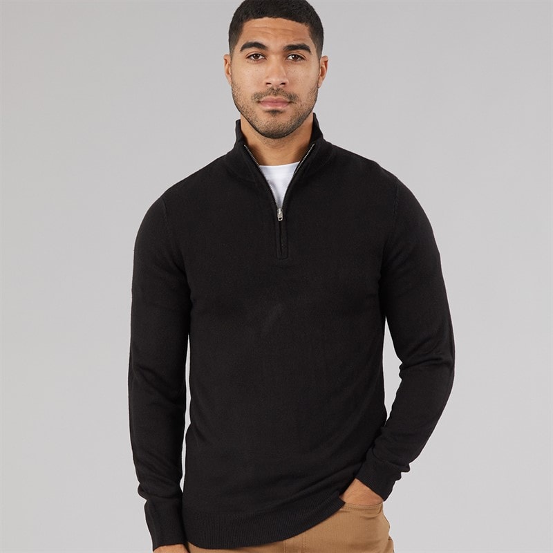 French Connection Mens Cash Half Zip Jumper Black