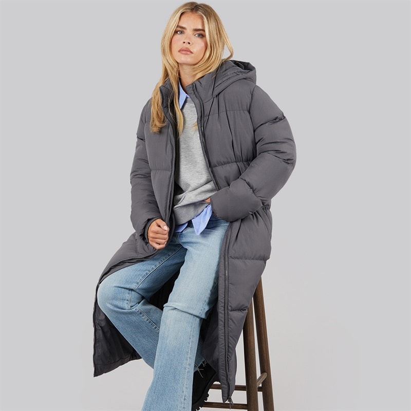 French Connection Womens Row Long Puffer Coat Slate