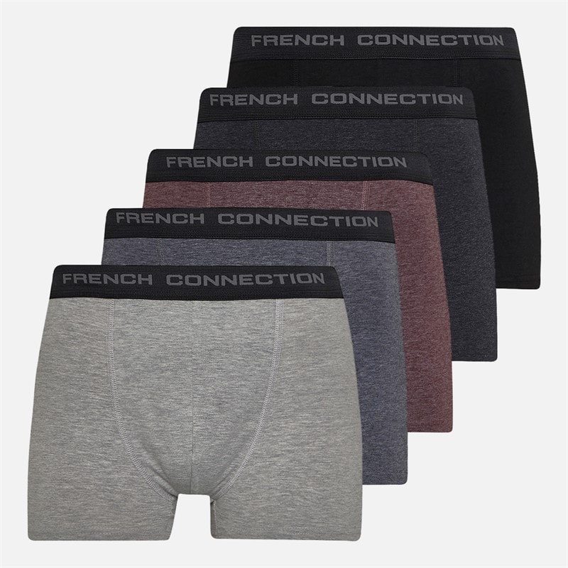 French Connection Mens Five Pack FC Boxers Fc71 Black/Charcoal Melange/Marine Melange/Chateaux Melange/Light Grey Melange