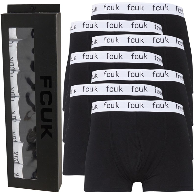 French Connection Mens FCUK Seven Pack Boxer Trunks FCUK 2 Black
