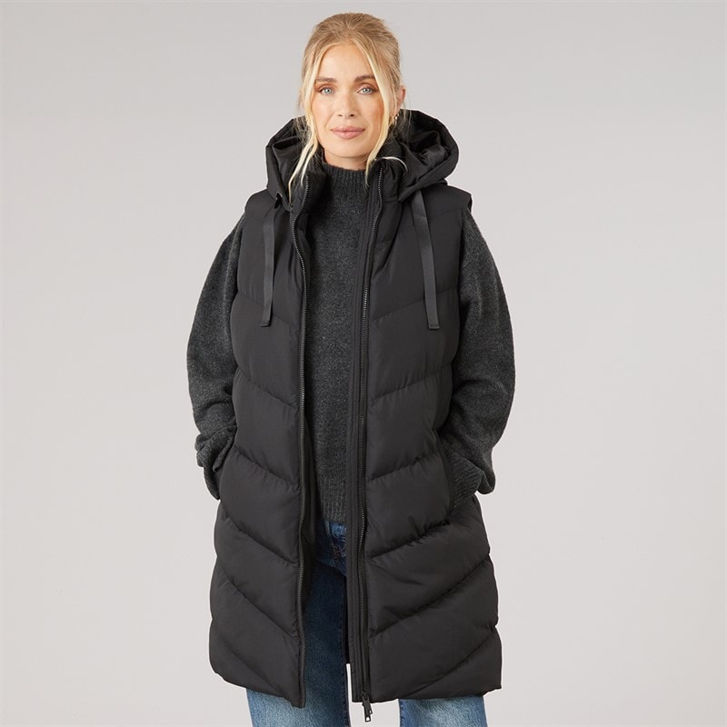 Onfire Womens Longline Hooded Gilet Black