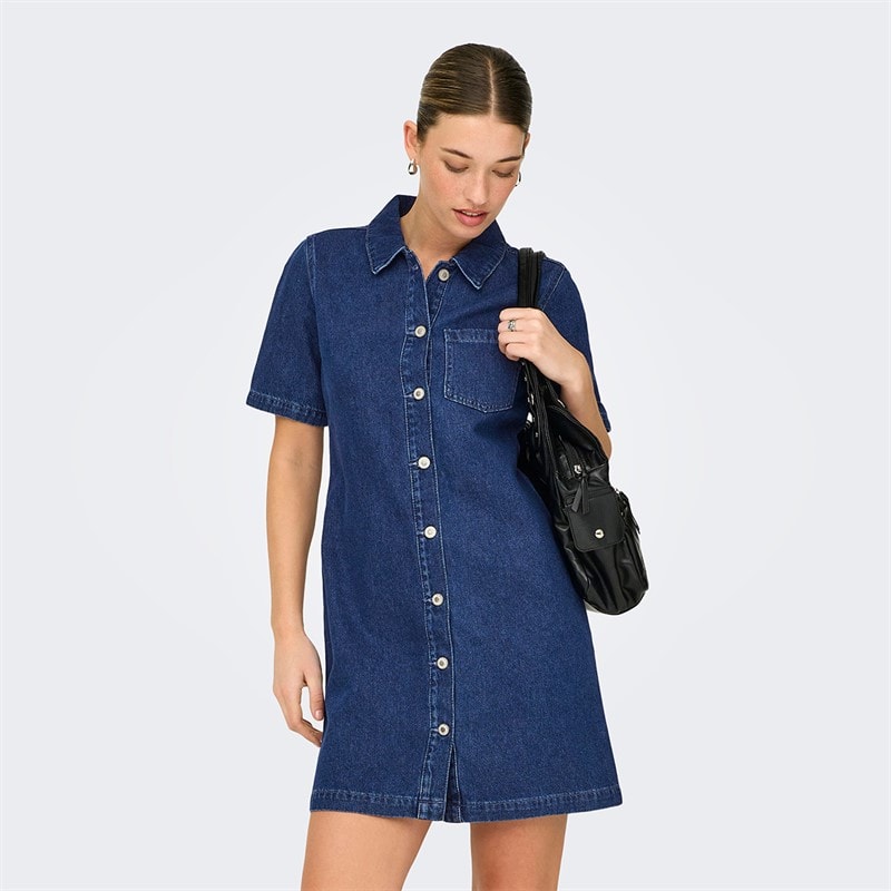 Only Womens Denim Dress Dark Blue Denim