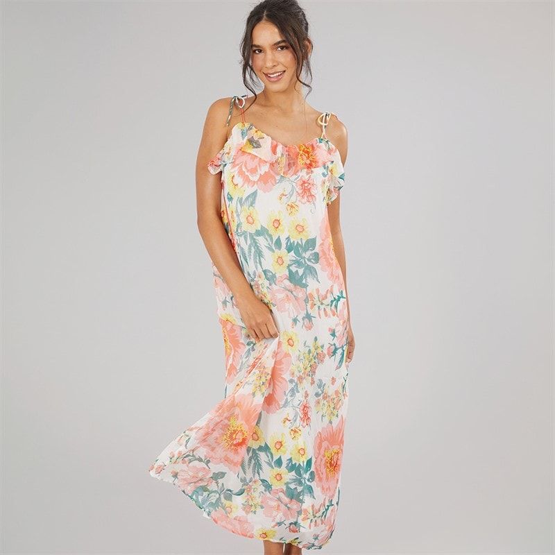 Only Womens Milla Strap Maxi Dress Cloud Dancer Big Flowers