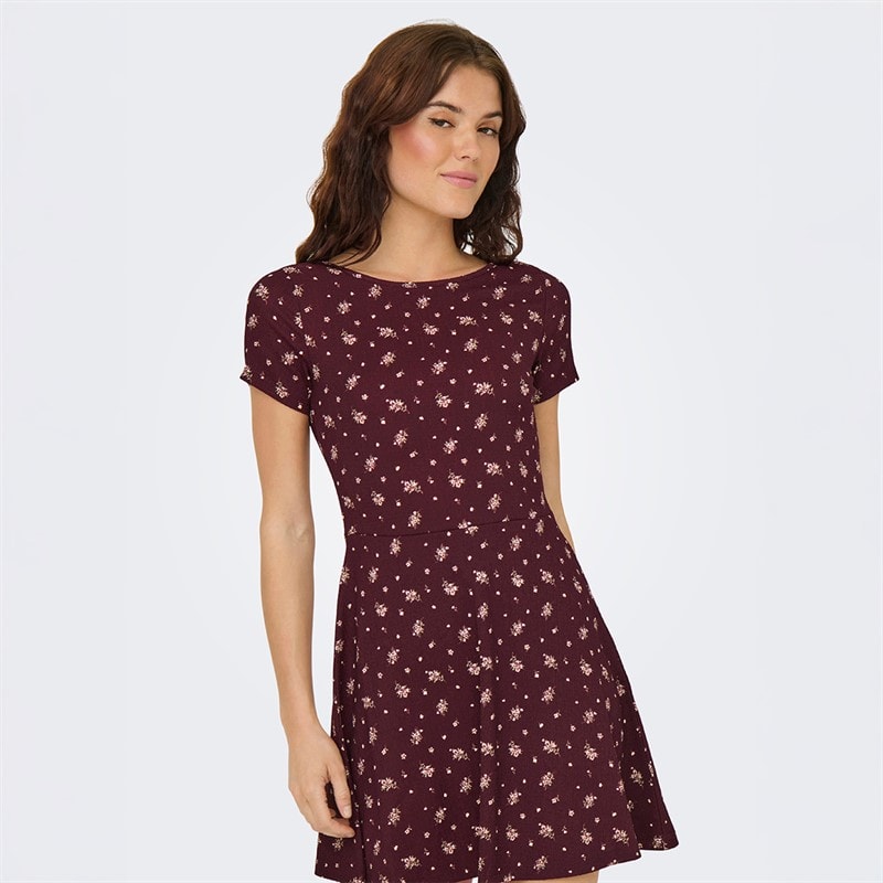 Only Womens Bill Short Sleeve Dress Red Mahogany