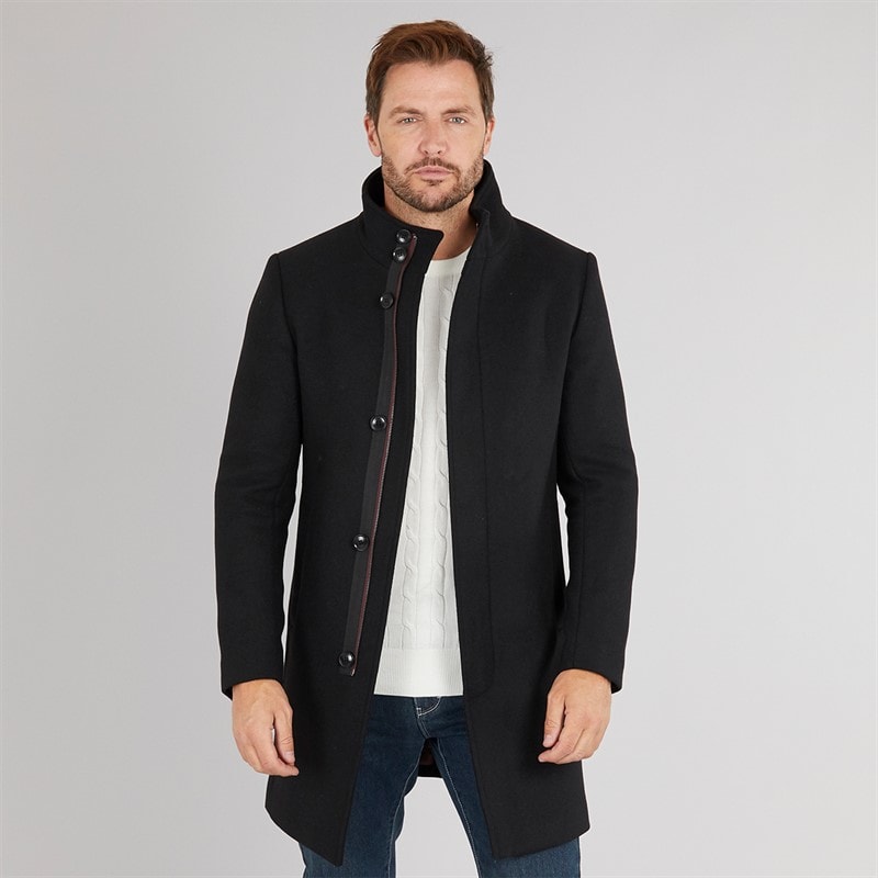 Feraud Mens Premium Funnel Neck Car Coat Black