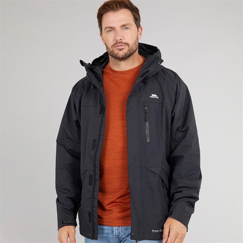 Trespass Mens Corvo Waterproof Hooded Shell Jacket Black