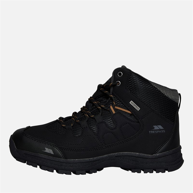 Trespass Mens Finley Mid Waterproof Walking Boots Black/Golden Brown