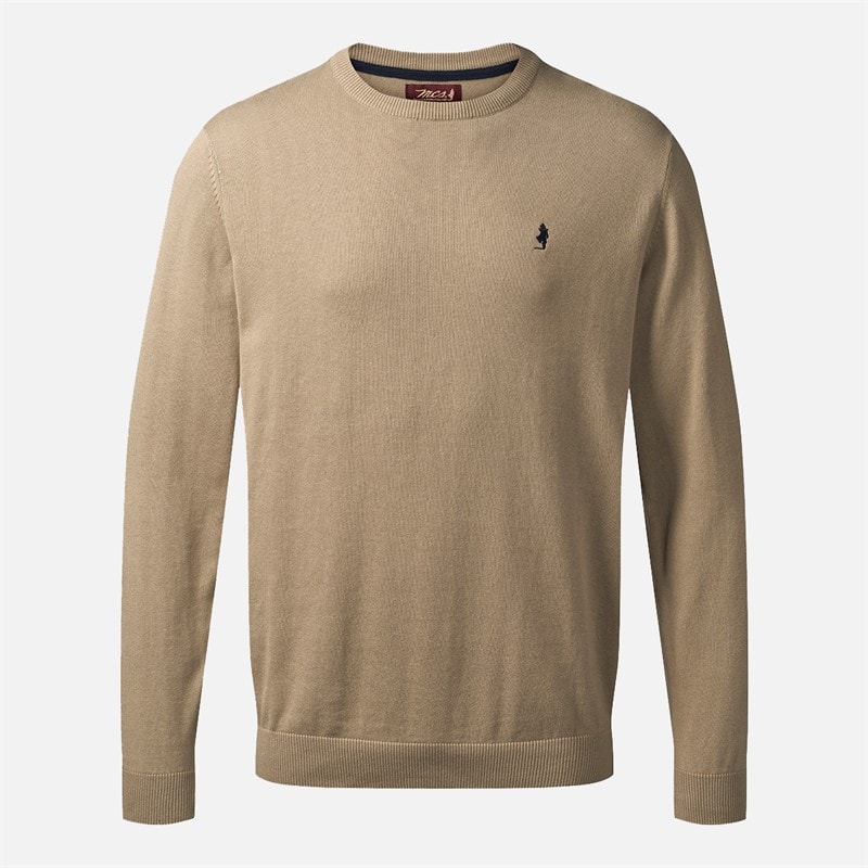 MCS Mens Crew Neck Ellison Knit Jumper Silver Mink