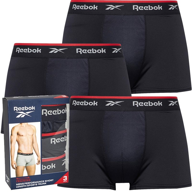 Reebok Mens Redgrave Performance Three Pack Shorts Trunks Black