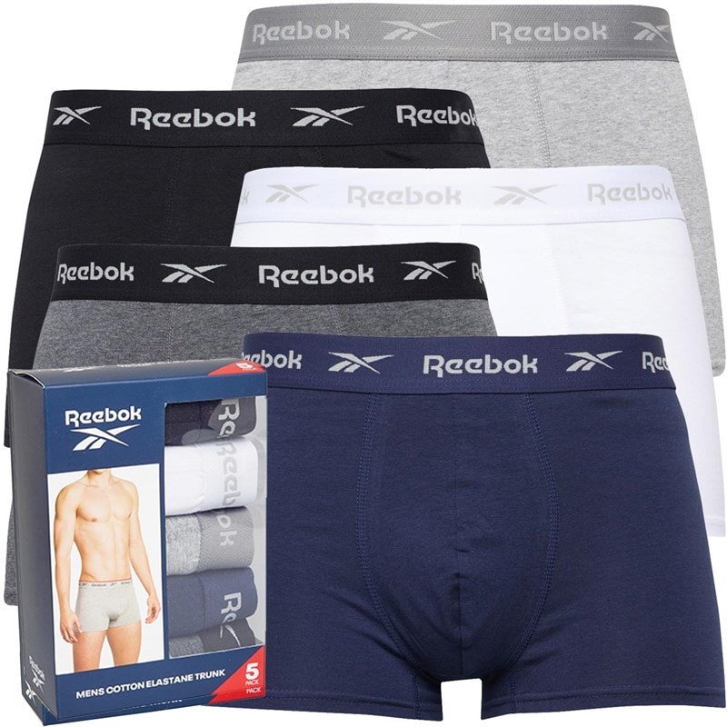 Reebok Mens Boyes Five Pack Trunks Black/White/Grey Marl/Navy/Charcoal Marl