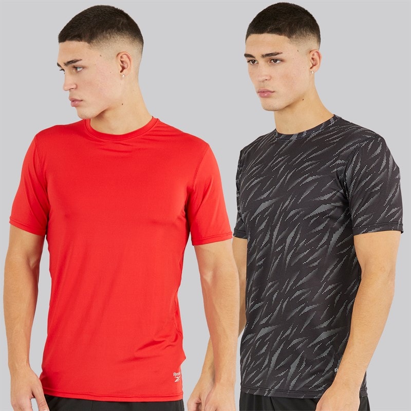 Reebok Mens Diallo Performance Two Pack T-Shirts Black Print/Red