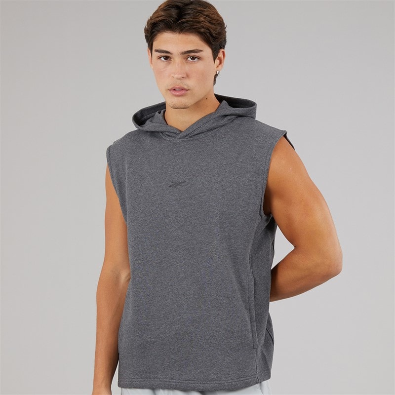 Reebok Mens Basketball Sleeveless Hoodie Dark Heather Grey