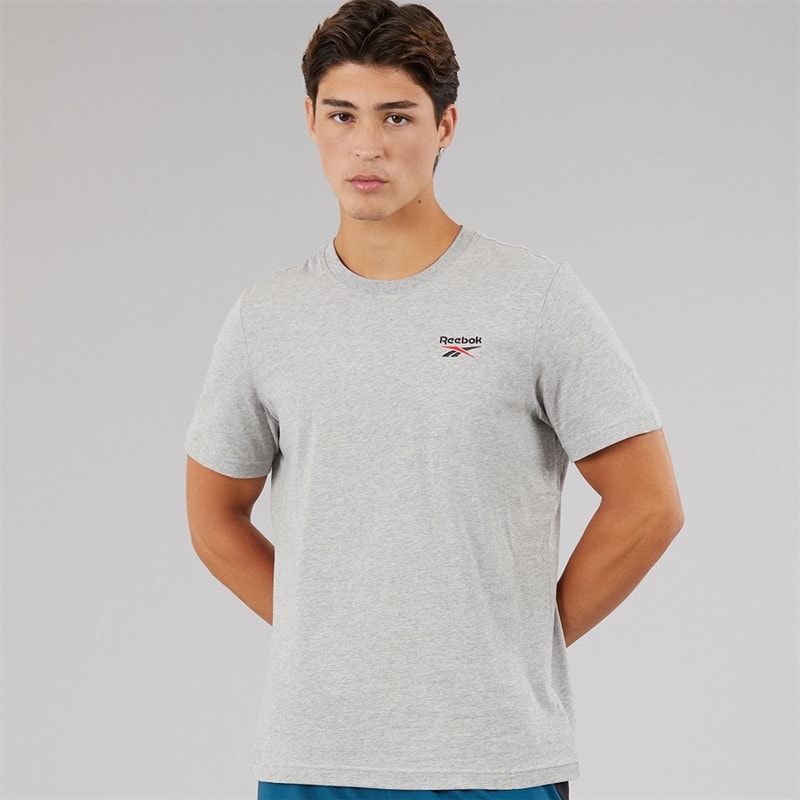 Reebok Mens Identity Small Logo T-Shirt Medium Grey Heather/Vector Red