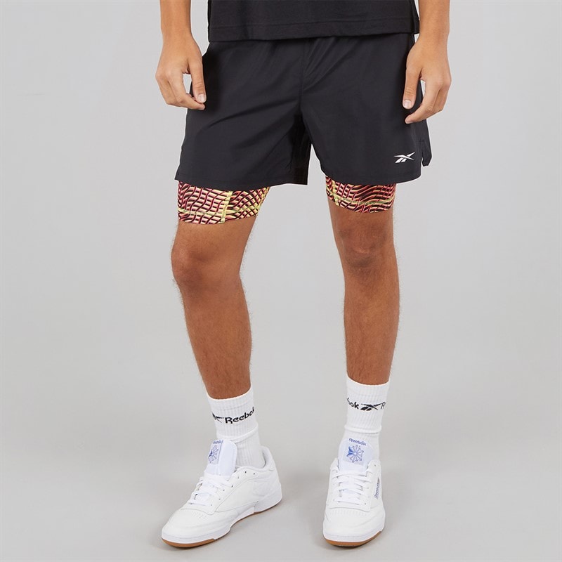 Reebok Mens Athlete Hype Two In One Shorts Black/Electric Yellow