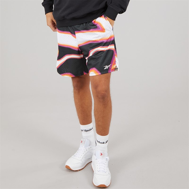Reebok Mens Reebok Basketball Graphic 7 Inch Transition Shorts Heat Wave