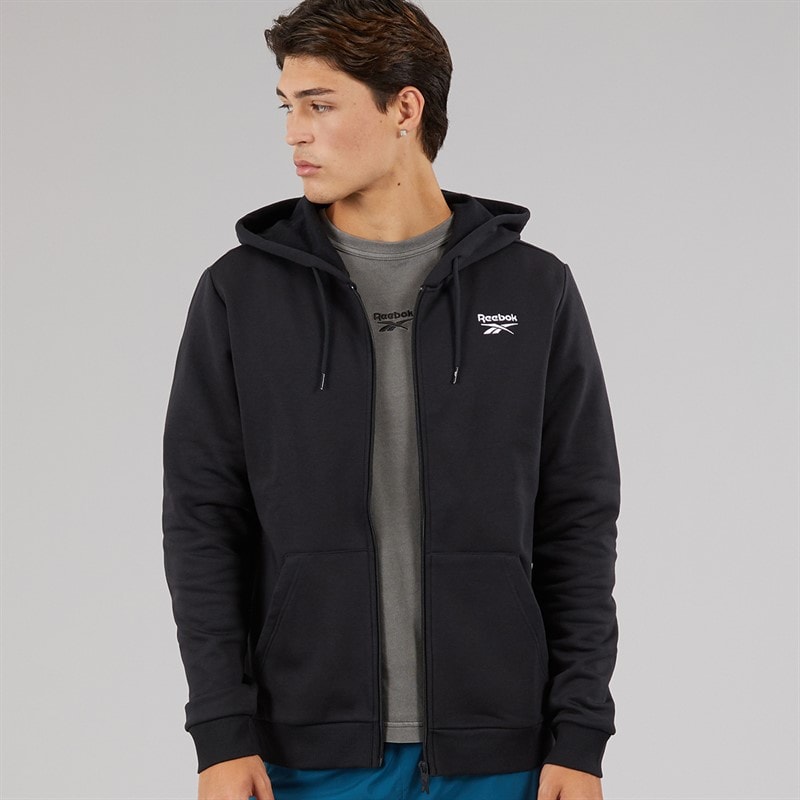 Reebok Mens Identity Small Logo Fleece Full Zip Hoodie Black