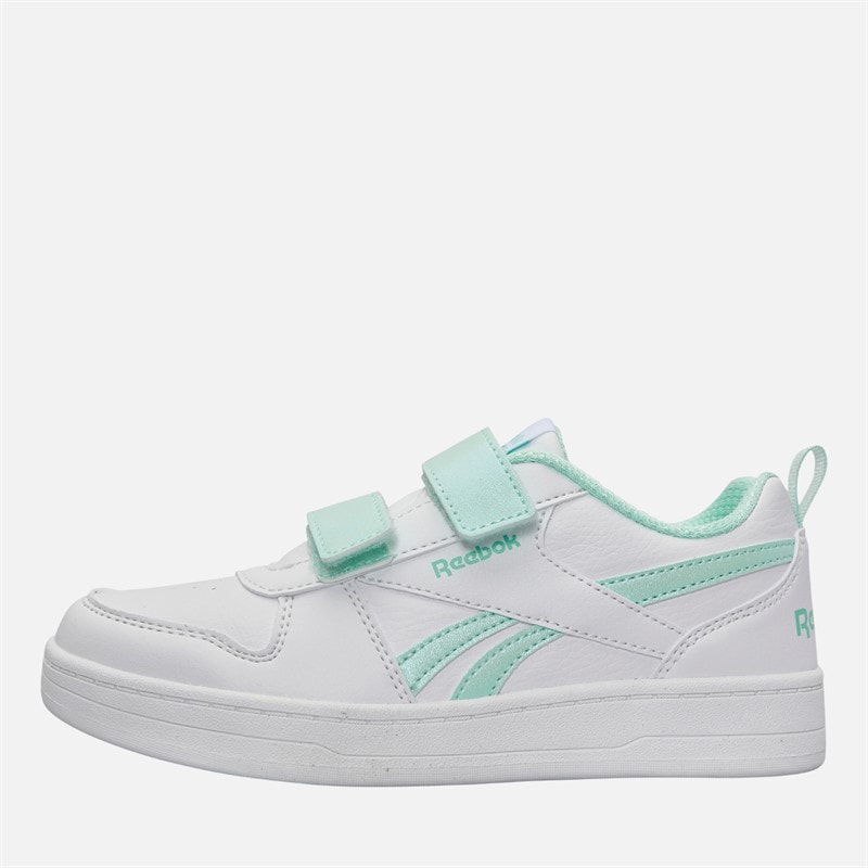 Reebok Girls Royal Prime 2.0 Two Strap Hook And Loop Trainers White/White/Glitch Aqua