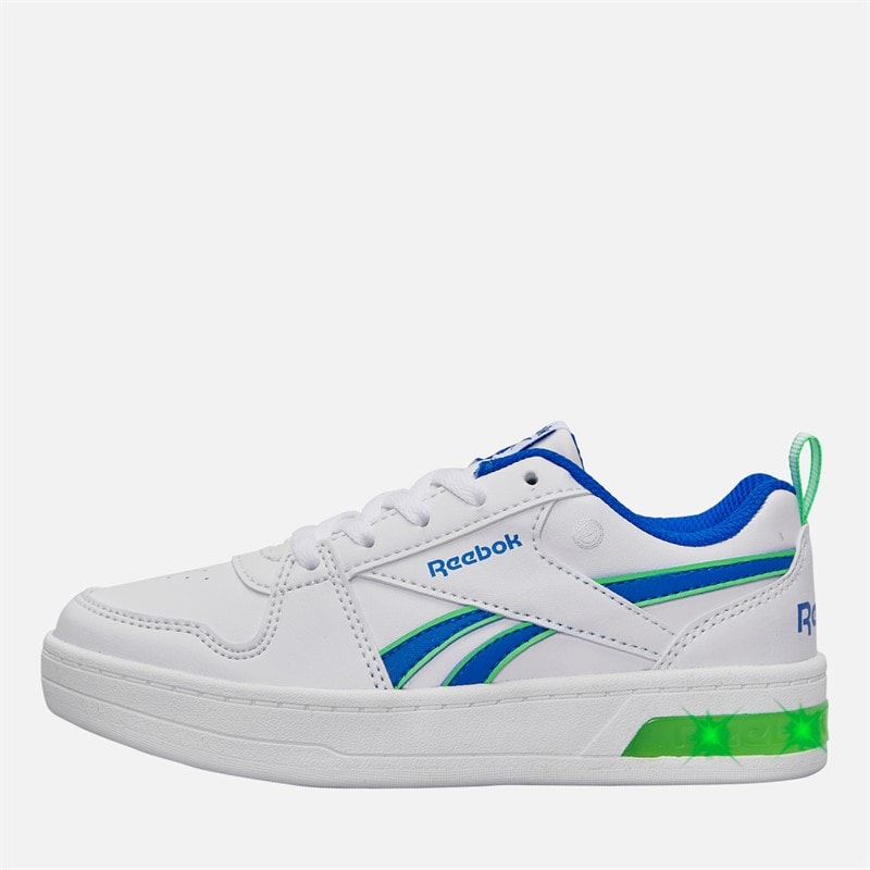 Reebok Junior Boys Royal Prime Step N Flash Trainers White/Optimum Blue/Solar Lime