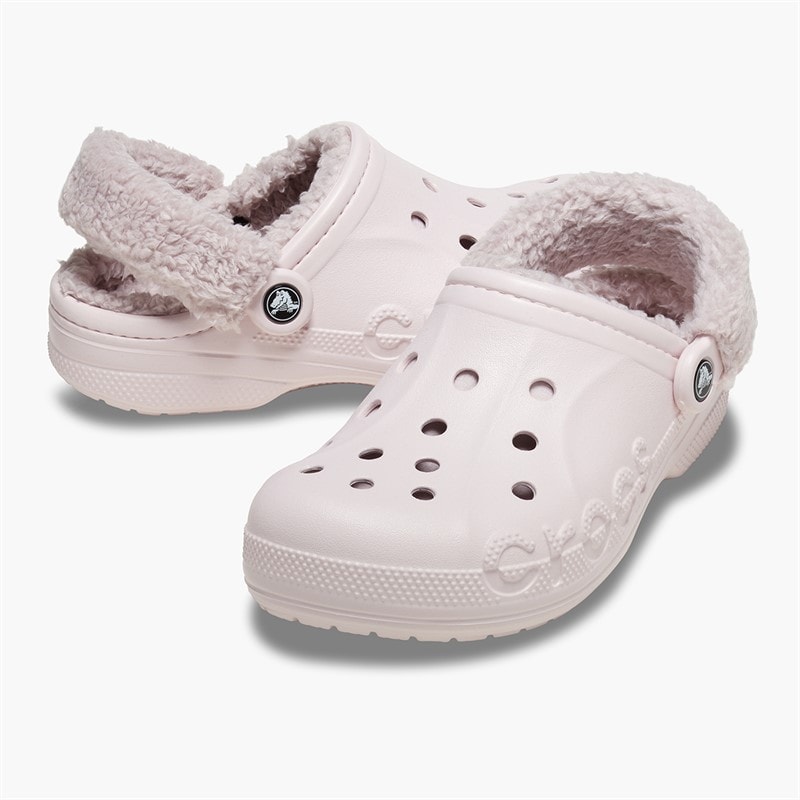 Crocs Baya Lined Fuzz Strap Clogs Barely Pink