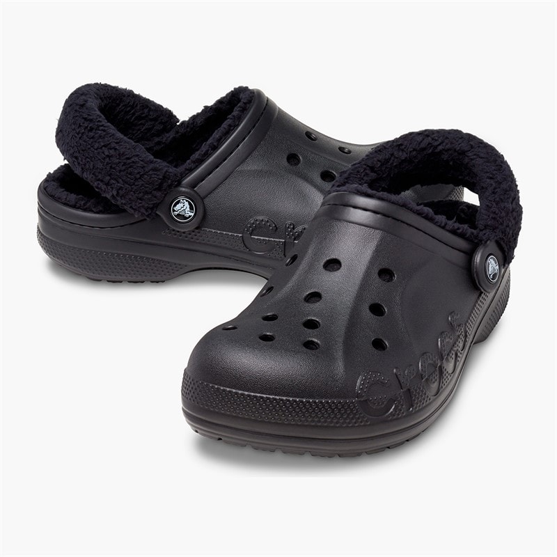 Crocs Baya Lined Fuzz Strap Clogs Black/Black