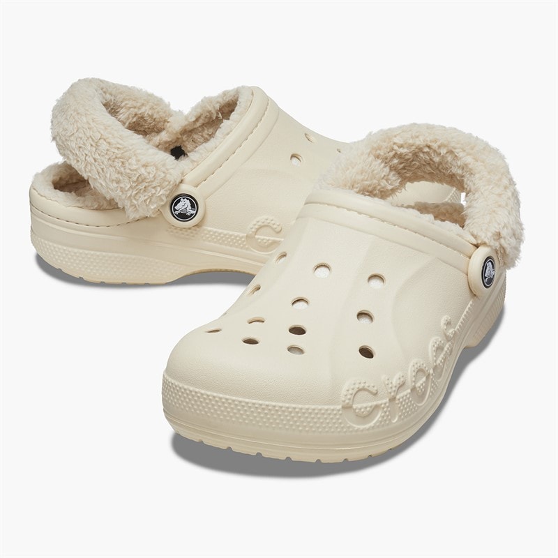 Crocs Baya Lined Fuzz Strap Clogs Winter White