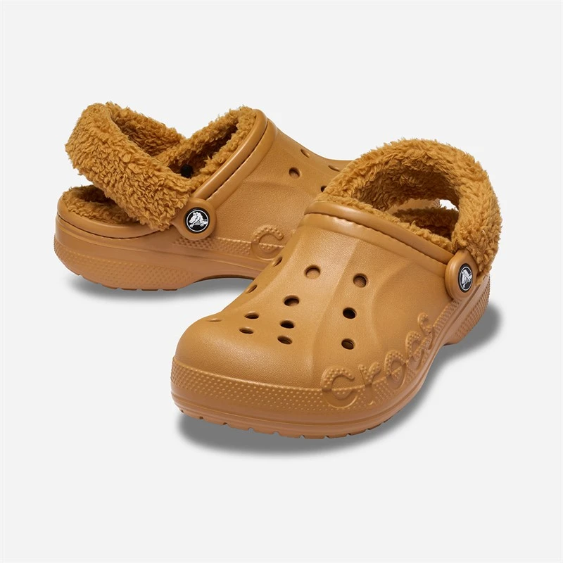 Crocs Baya Lined Fuzz Strap Clogs Sand