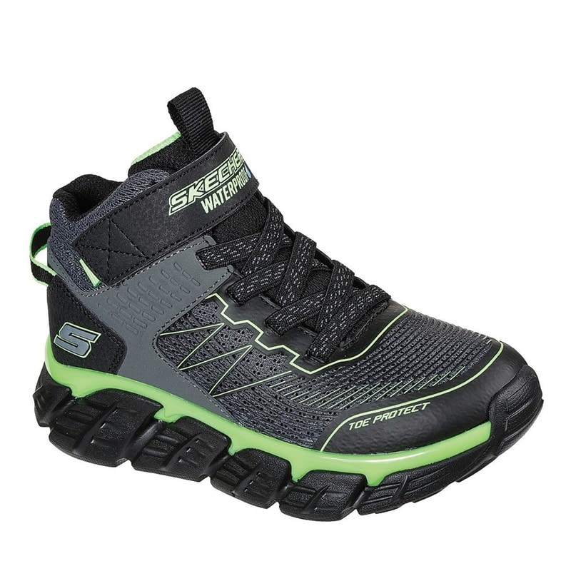 SKECHERS Junior Boys Tech-Grip Waterproof Mid Top Gore & Strap Sneakers Charcoal Black