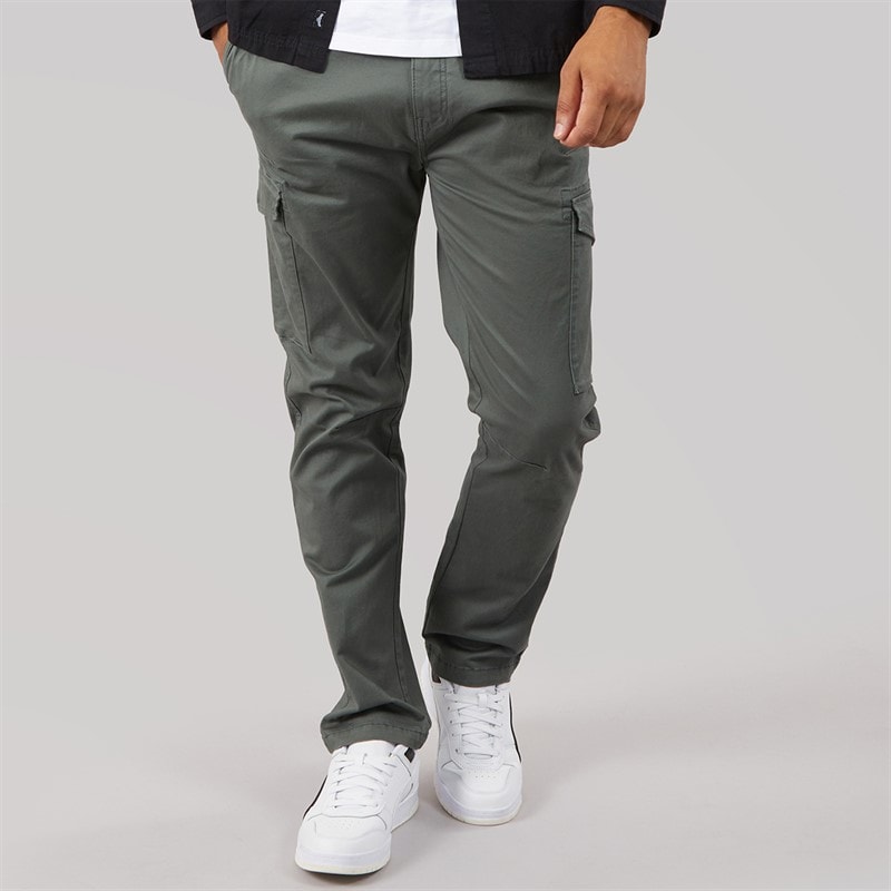 THREADBARE Mens Battled Cargo Trousers Dark Fuel