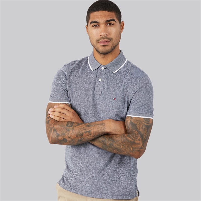 Tommy Hilfiger Mens Cotton Linen Pique Polo Shirt Desert Sky