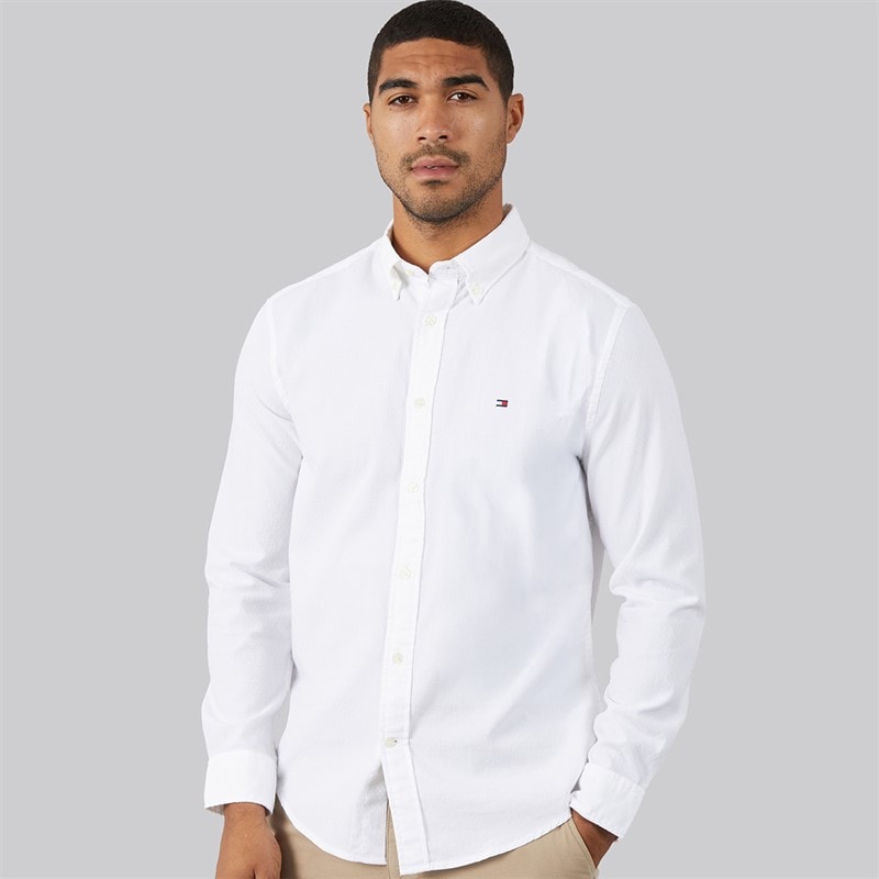 Tommy Hilfiger Mens Flex Dobby Long Sleeve Shirt White