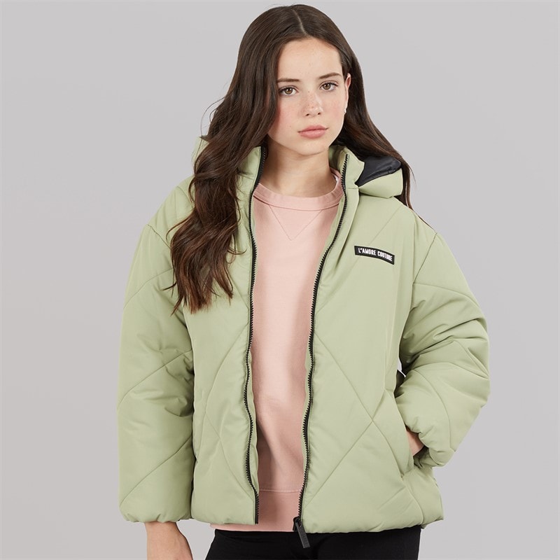 L'amore Couture Girls Franklin Short Puffer Coat Khaki
